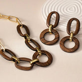 Statement Wooden Link Necklace & Earrings Set